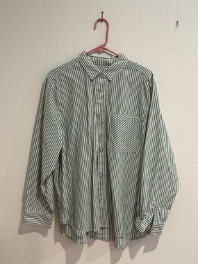Marine Layer Green & White Vertical Stripe Oversized Button-Down Shirt